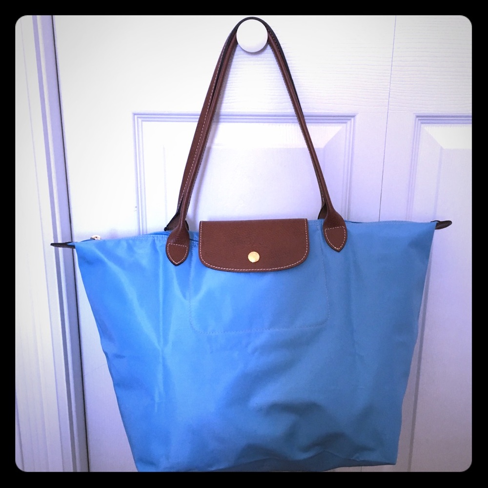 Longchamp Le Pliage Large blue zip tote like new!